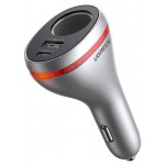Зарядное устройство автомобильное Ugreen CD204 Car Charger With Dual USB Ports Single Extension Socket PD 20 W с разъемами USB-A USB-C с широким разъемом, серебристый (kastd)