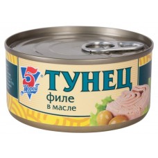 Тунец филе 5 Морей Скипджек в масле, 185 г (kastd) в магазинах Ашан