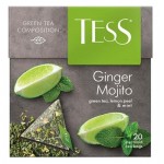 Чай зеленый Tess Ginger Mojito с цедрой лимона и мятой в пирамидках, 20 шт (kastd)