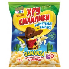 Палочки кукурузные Хрусмайлики со вкусом банана, 70 г (kastd) в магазинах Ашан