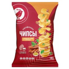 Чипсы АШАН Красная птица со вкусом колбасок гриль и горчицы, 130 г (kastd) в магазинах Ашан