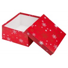 Коробка квадратная Miland одинарная Новогодние снежинки на красном, 17,5х17,5х10 см (kastd) в магазинах Ашан
