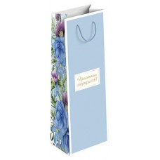 Пакет подарочный под бутылку Цветочные мотивы матовый, 12х36 см (kastd) в магазинах Ашан