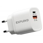 Сетевое зарядное устройство Exployd Rash EX-Z-1128 USB 2.4A QC3.0 PD 20W белое (kastd)