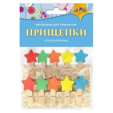 Прищепки декоративные Апплика Звездочка деревянные + шпагат, 10 шт (kastd) в магазинах Ашан