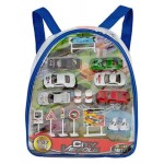 Набор машин с аксессуарами в рюкзаке масштаб 1:87 (kastd)