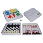 Набор из 4-х магнитных игр STINGREY шахматы,шашки,нарды,лудо в жестяной коробке (kastd)