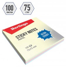 Самоклеящийся блок Berlingo Ultra Sticky 75x75 мм 4 пастельных цвета, 100 л (kastd) в магазинах Ашан