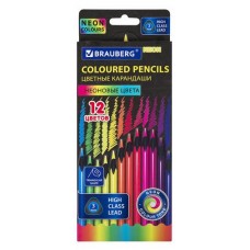 Карандаши цветные BRAUBERG Neon, 12 цветов (kastd) в магазинах Ашан