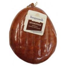 Колбаса варено-копченая Бахрушинъ Мраморная, вес (kastd) в магазинах Ашан