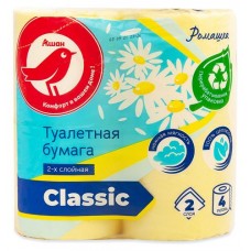 Туалетная бумага АШАН Красная птица Ромашка, 2 слоя 4 рулона (kastd)