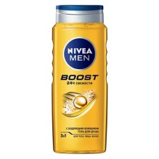 Гель для душа Nivea Men Boost 3в1 для тела лица и волос, 500 мл (kastd) в магазинах Ашан