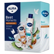 Подарочный набор Aura Best Moments Крем-гель для душа Кокос и Миндаль 250 мл + Крем для рук Восстанавливающий с маслом ши 75 мл (kastd) в магазинах Ашан