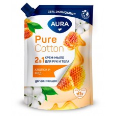 Крем-мыло Aura Pure Cotton 2в1 для рук и тела Хлопок и мед, 450 мл (kastd) в магазинах Ашан