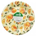 Тарелка одноразовая бумажная Абрикосы 23 см, 6 шт (kastd)