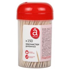 Зубочистки деревянные Actuel двухсторонние в пластиковом стакане, 150 шт (kastd) в магазинах Ашан
