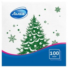 Салфетки бумажные Лилия Новогодняя ель однослойные 24х24 см, 100 л (kastd) в магазинах Ашан