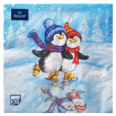 Салфетки одноразовые бумажные Bouquet Пингвины на катке трехслойные, 33х33 см, 20 л (kastd) в магазинах Ашан