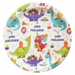 Тарелка одноразовая бумажная 23см динозавры, 6 шт (kastd)