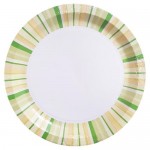 Тарелка одноразовая бумажная 23см зеленые полоски, 6 шт (kastd)