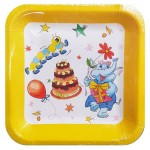 Тарелка одноразовая бумажная Квадрат 20х20 см веселье, 6 шт (kastd)