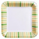 Тарелка одноразовая бумажная Квадрат 20х20 см зеленые полоски, 6 шт (kastd)
