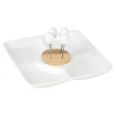 Менажница Nouvelle Home 4-х секционная со шпажками Naturel, 20х20х9 см (kastd) в магазинах Ашан