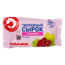 Сырок творожный АШАН Красная птица с изюмом БЗМЖ, 90 г (kastd) в магазинах Ашан