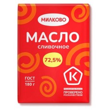 Масло сладкосливочное Милково Крестьянское несоленое 72,5% БЗМЖ, 180 г (kastd) в магазинах Ашан