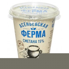 Сметана Асеньевская ферма 15% БЗМЖ, 300 г (kastd) в магазинах Ашан