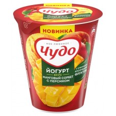 Йогурт фруктовый Чудо манговый сорбет с персиком 2% 290 г (kastd) в магазинах Ашан