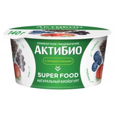 Йогурт АктиБио Super food с клубникой голубикой асаи и семенами чиа 2,2% БЗМЖ 140 г (kastd) в магазинах Ашан