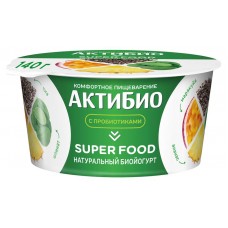 Йогурт АктиБио Super food с ананасом маракуйей шпинатом и семенами чиа 2,2% БЗМЖ 140 г (kastd) в магазинах Ашан