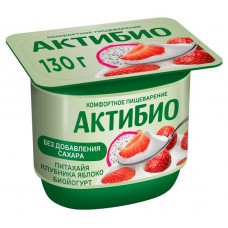 Йогурт АктиБио с клубникой яблоком и питахайей без сахара 2,9% БЗМЖ 130 г (kastd) в магазинах Ашан
