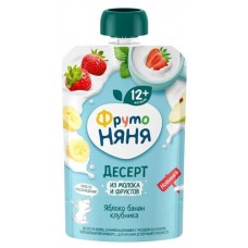 Десерт ФрутоНяня с клубникой бананом яблоком и молоком с 12 мес., 90 г (kastd) в магазинах Ашан