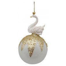 Шар стеклянный Лебедь белый, 8 см (kastd) в магазинах Ашан