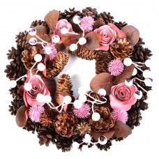 Декорация Венок рождественский ягоды розовый, 30 см (kastd) в магазинах Ашан