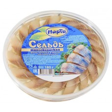 Сельдь тихоокеанская слабосоленая Марти филе-кусочки в масле, 180 г (kastd) в магазинах Ашан