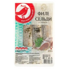 Филе сельди АШАН Красная птица Оригинальное с укропом в масле, 250 г (kastd) в магазинах Ашан