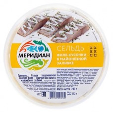 Сельдь соленая Меридиан филе-кусочки в майонезной заливке, 280 г (kastd) в магазинах Ашан
