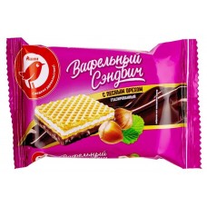 Конфеты АШАН Красная птица Вафельный сэндвич со сливочно-шоколадным вкусом и лесными орехами частично глазированный, вес (kastd) в магазинах Ашан