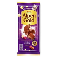 Шоколад Alpen Gold молочный с фундуком и изюмом, 90 г (kastd) в магазинах Ашан