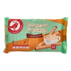 Вафельные трубочки АШАН Красная птица со вкусом капучино, 200 г (kastd) в магазинах Ашан