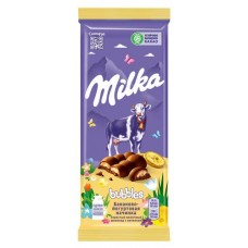 Шоколад Milka Bubbles молочный пористый с бананово-йогуртовой начинкой, 97 г (kastd) в магазинах Ашан