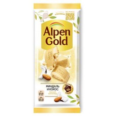 Шоколад Alpen Gold белый с миндалем и кокосовой стружкой, 90 г (kastd) в магазинах Ашан