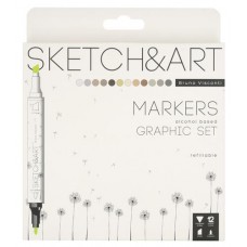 Маркеры BrunoVisconti Graphic set для скетчинга, 12 цветов (kastd) в магазинах Ашан