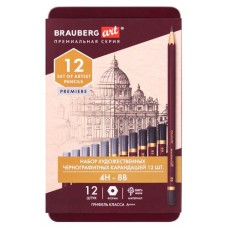 Карандаши чернографитные BRAUBERG ART Premiere 4H-8B, 12 шт (kastd) в магазинах Ашан