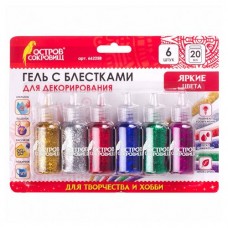 Гель Остров Сокровищ с блестками для декорирования, 6 цветов х 20 мл (kastd) в магазинах Ашан