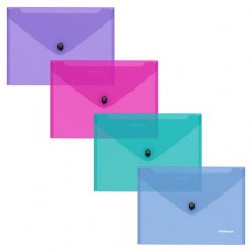 Папка-конверт на кнопке ErichKrause Glossy Vivid пластиковая полупрозрачная, C6 (kastd) в магазинах Ашан