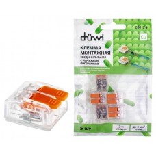 Клеммы соединительные монтажные duwi с рычажком прозрачные аналог WAGO СМК 223-412 2,5мм2, 5 шт (kastd) в магазинах Ашан